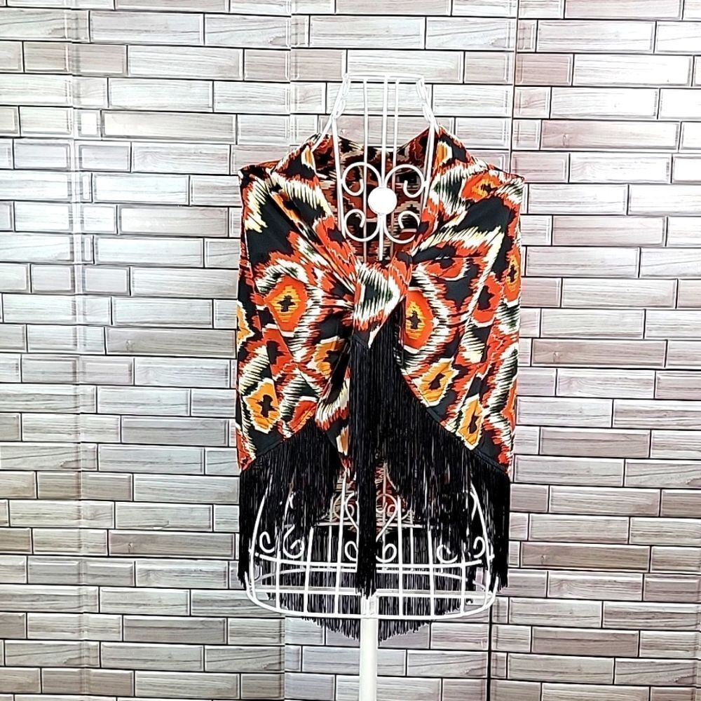 Shein artsy print fringed shawl Size M